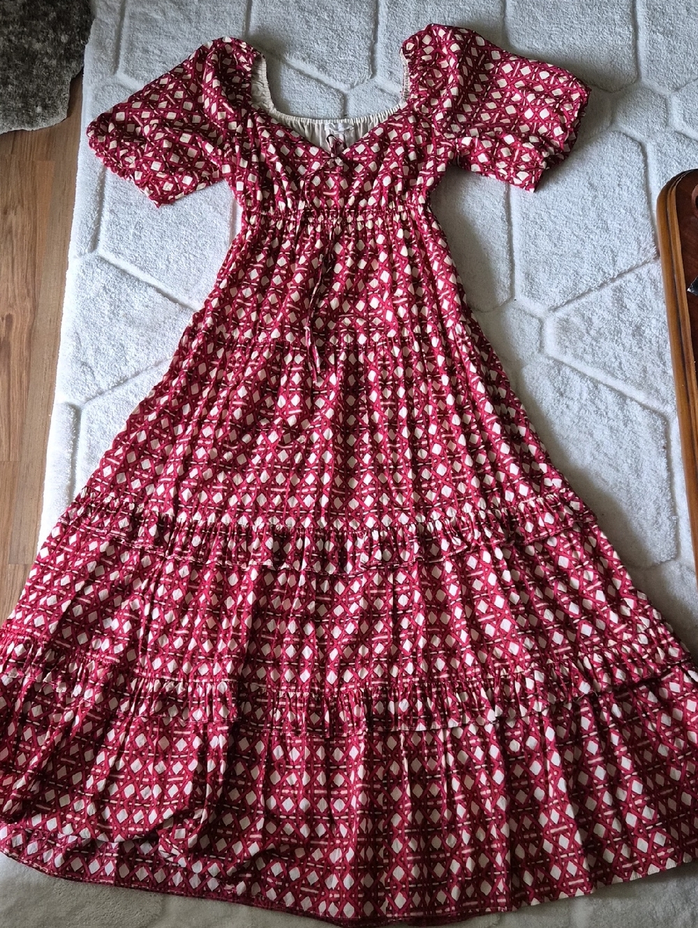 A LOVES A Red Patterned Puff Sleeve Maxi Dress XS